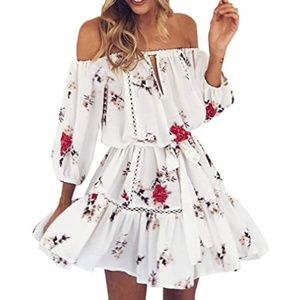 Hello Molly White Floral Boho Ruffle Mini Dress Size 10